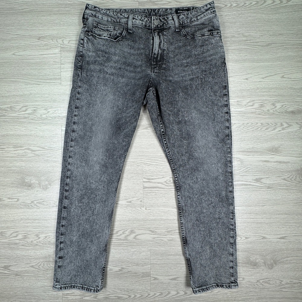 Bonobos Men's Jeans Acid Wash‎ Grey 36x32 Slim Straight Stretch Denim